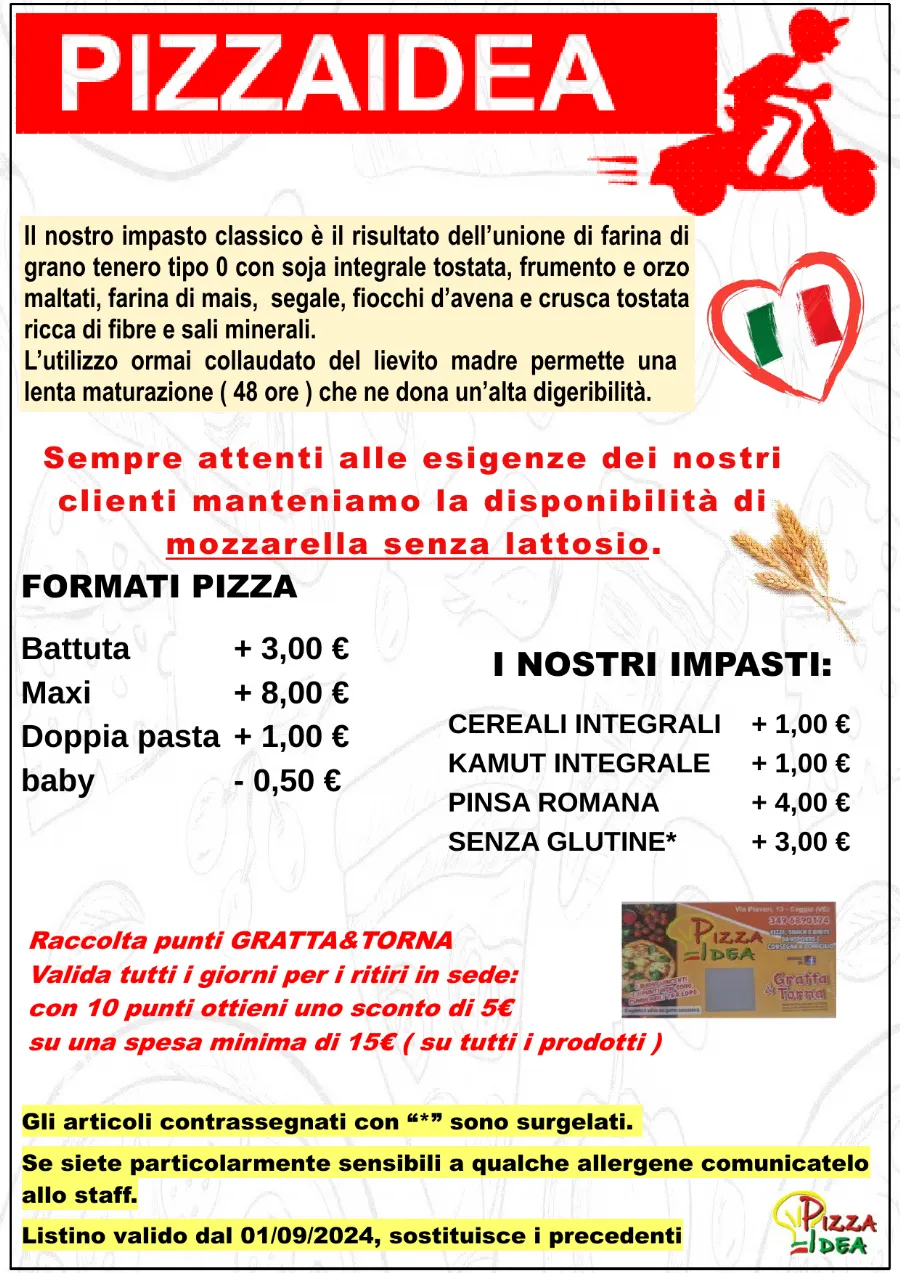 Listino online : Menu Nuovo listino Pizzaidea Ceggia